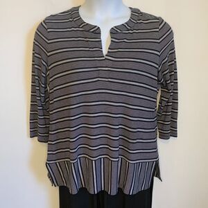Talbots Navy & White Stripe 3/4 Sleeve Top Sz Xp
